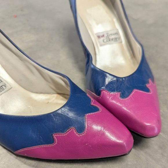 vintage COLORBLOCKED HEELS 1980's 80's 8 8.5 - Picture 4 of 7